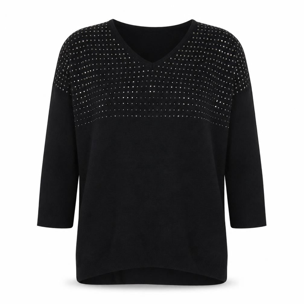 Quiz Women’s Black Rhinestone V-Neck Pullover Jumper Size S