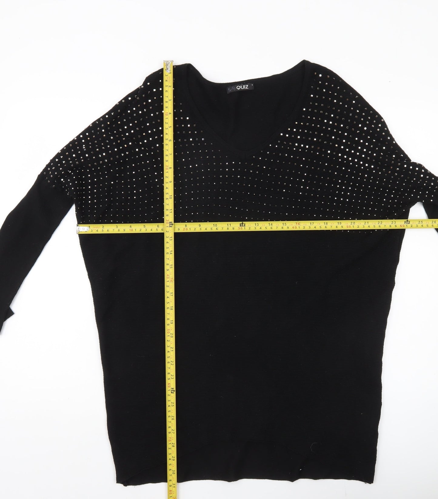 Quiz Women’s Black Rhinestone V-Neck Pullover Jumper Size S