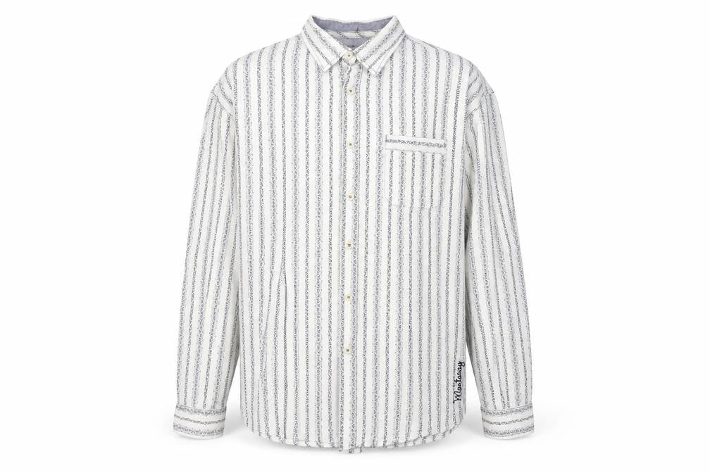 Nianary Men’s White Striped Cotton Button-Up Shirt Size L