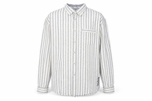 Nianary Men’s White Striped Cotton Button-Up Shirt Size L