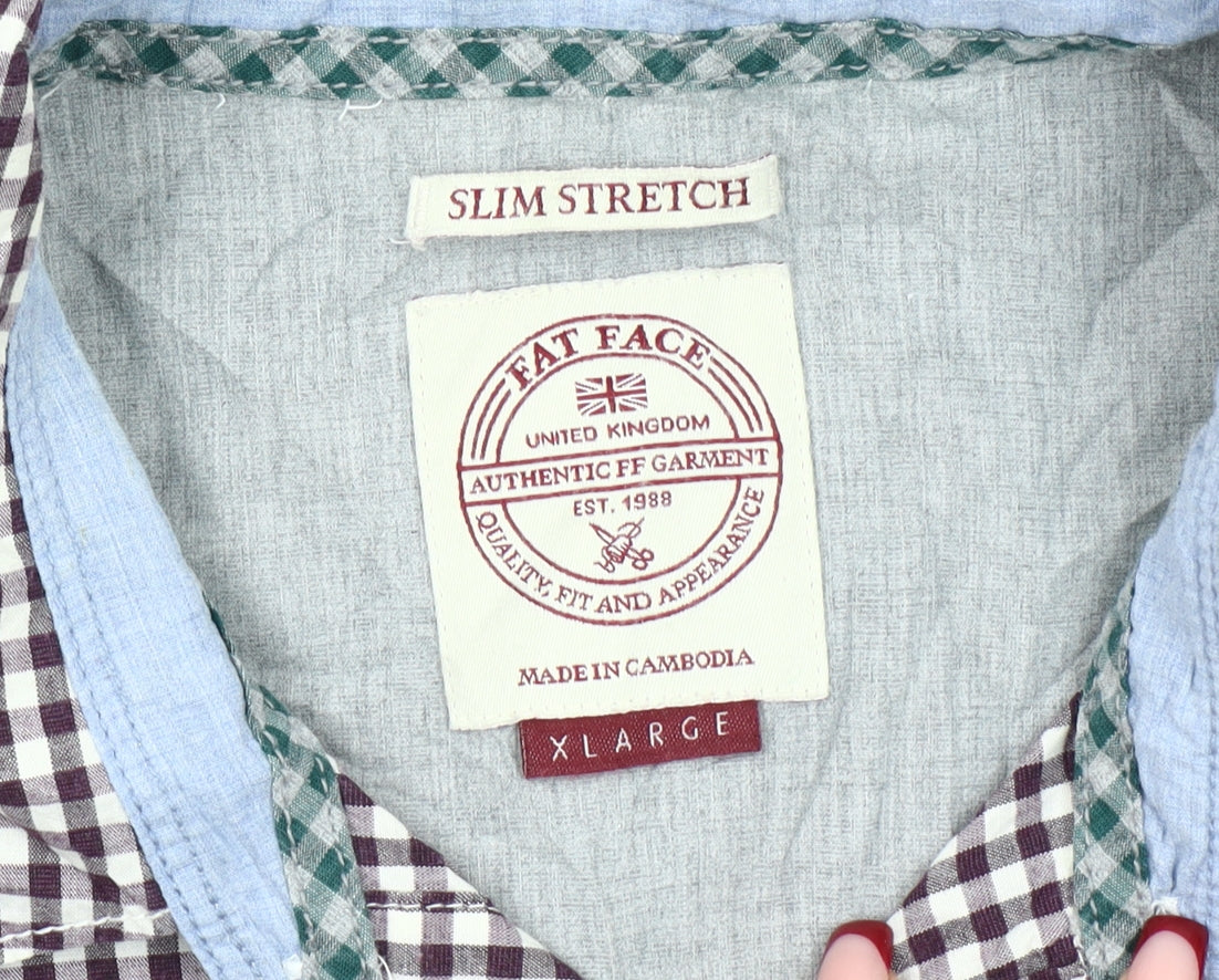 Fat Face Men’s Brown Check Slim Fit XL Cotton Button-Up Shirt