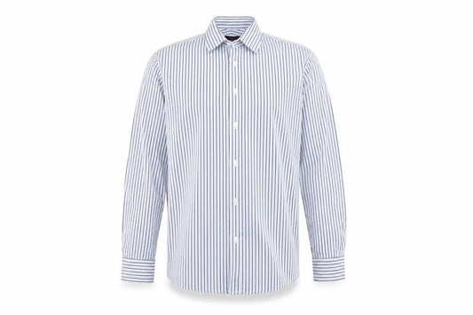 Pierre Cardin Men’s Blue Striped Cotton Long Sleeve 16.5 Button-Up Shirt