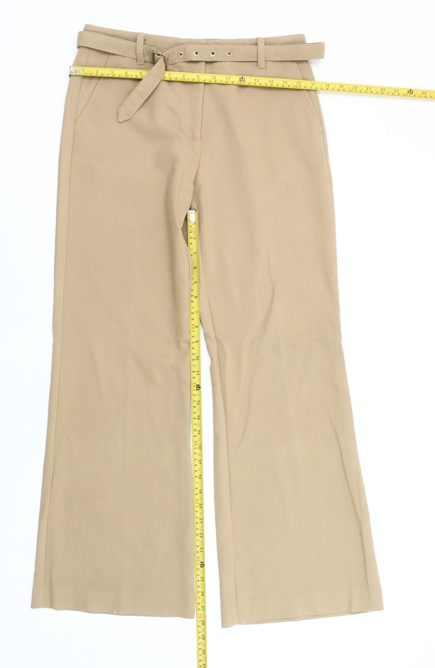 Marks and Spencer Womens Beige Chino Trousers UK 12 Regular Flared