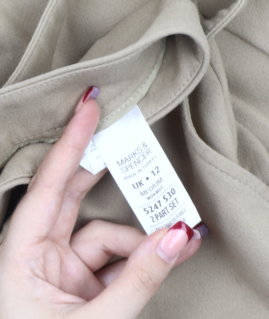 Marks and Spencer Womens Beige Chino Trousers UK 12 Regular Flared