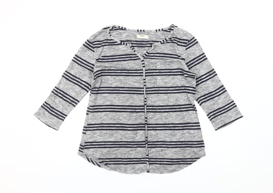 Papaya Women’s Grey Striped Cardigan UK 12 3/4 Sleeve Knit