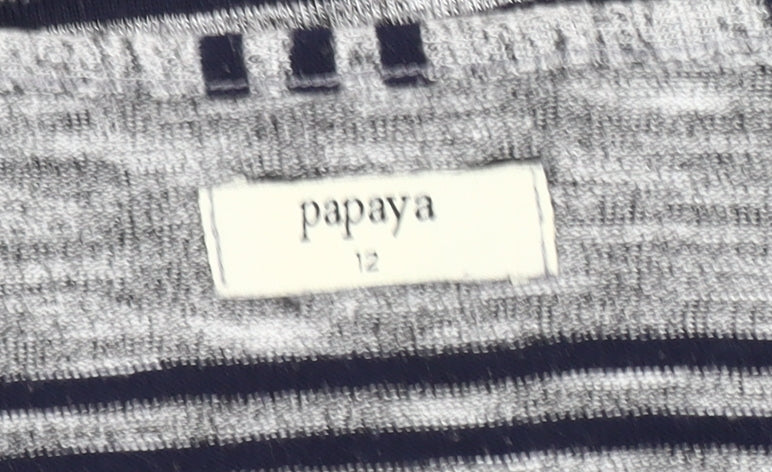 Papaya Women’s Grey Striped Cardigan UK 12 3/4 Sleeve Knit