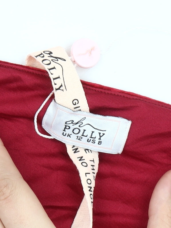 Oh Polly Womens Red Velvet Cropped Blouse UK 12 Slim Fit Long Sleeve