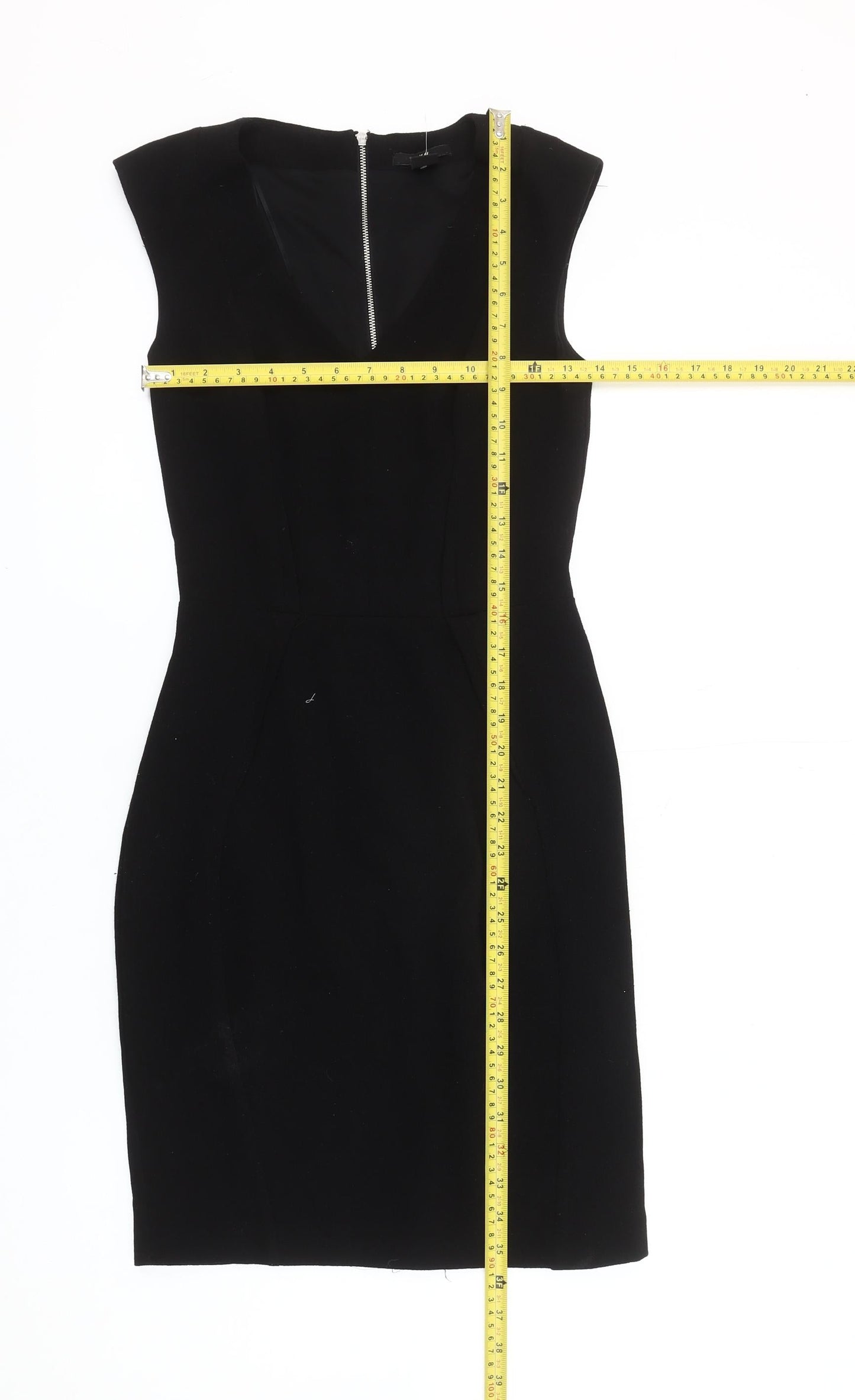 H&M Women’s Black Sheath Dress Size 6 V-Neck Sleeveless Knee Length