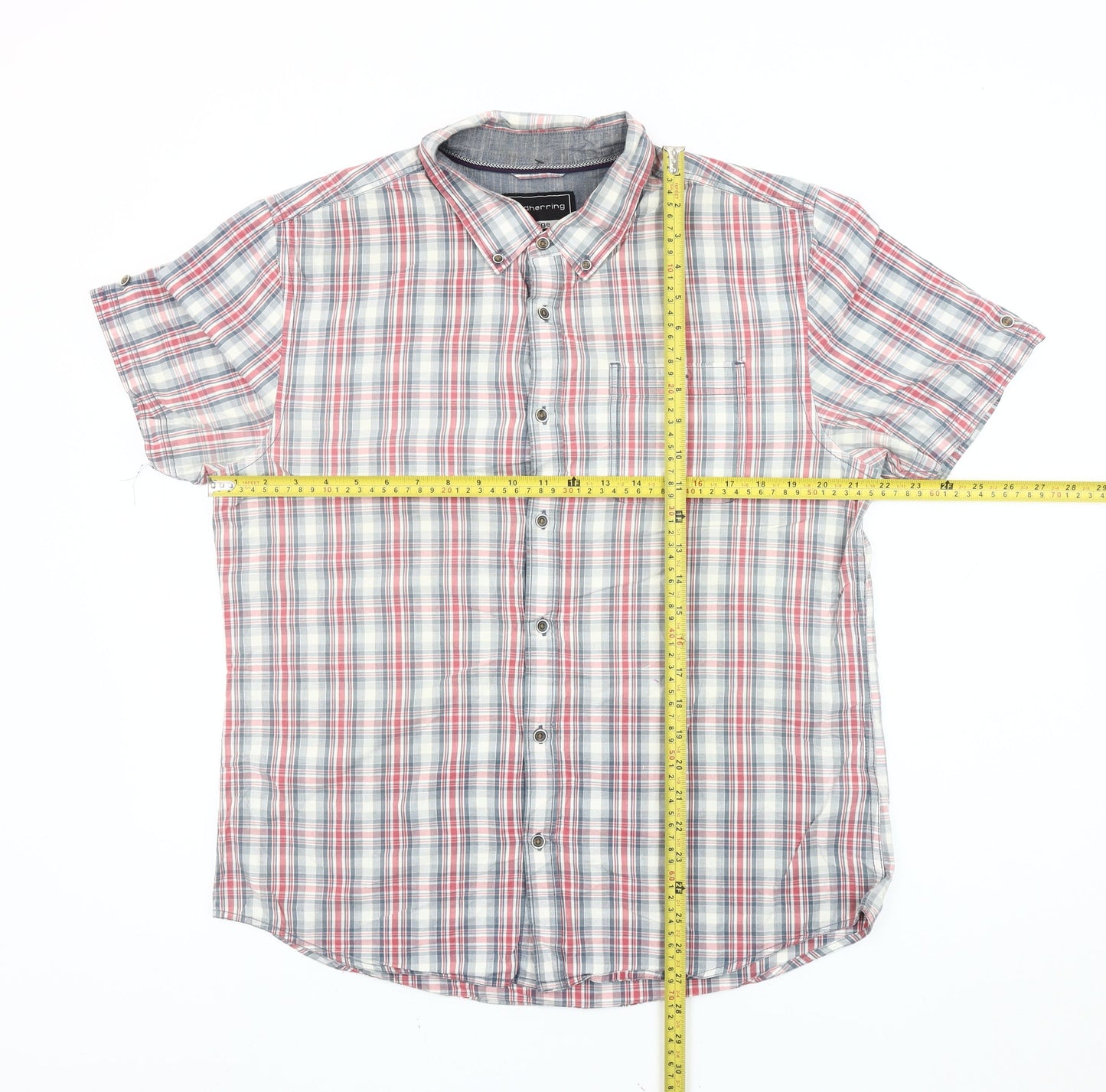 Red Herring Mens Multicoloured Checked Short Sleeve Shirt L