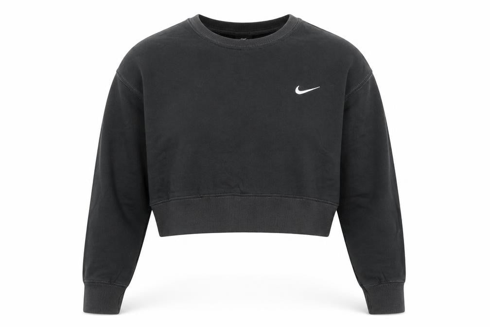 Nike Womens Black Cropped Sweatshirt UK 8 Cotton Logo Jumper
