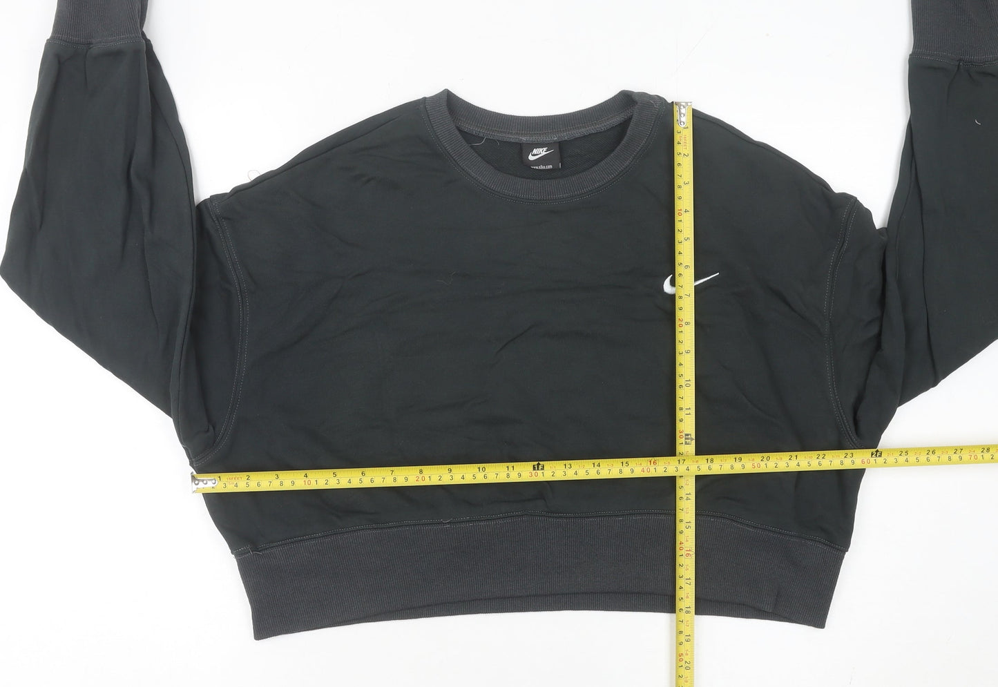 Nike Womens Black Cropped Sweatshirt UK 8 Cotton Logo Jumper