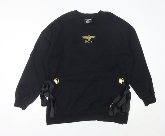 BOY London Womens Black Size 10 Pullover Sweatshirt Embroidered Logo