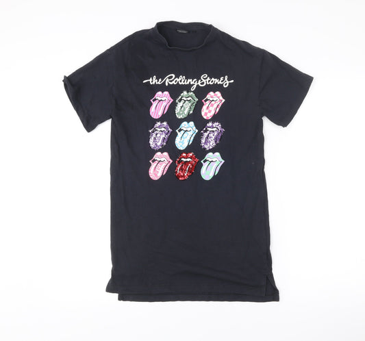 Next Girls Black Rolling Stones Sequin T-Shirt Dress 10 Years
