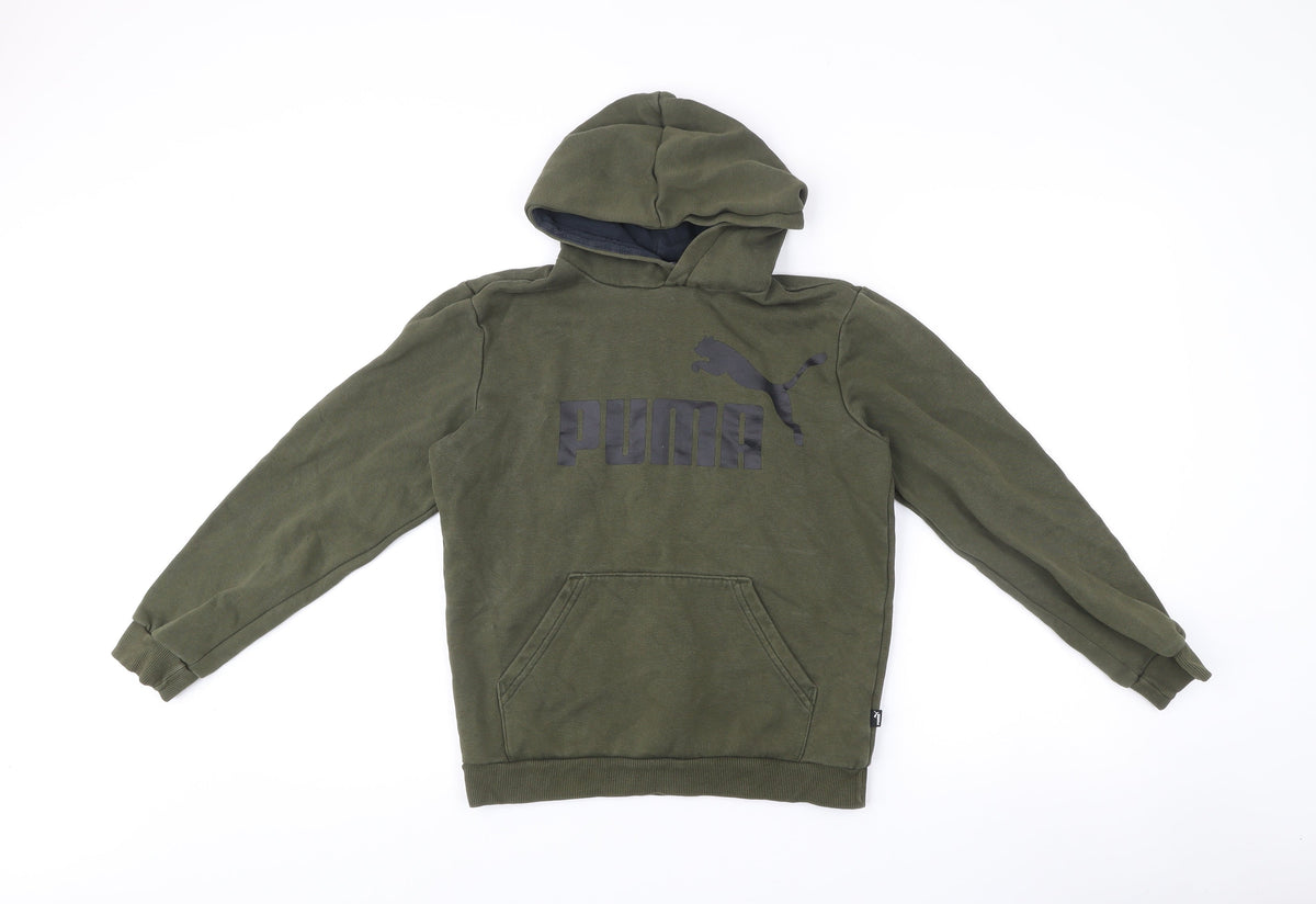 Puma Boys Green Pullover Hoodie Logo Print Size 13-14 Years
