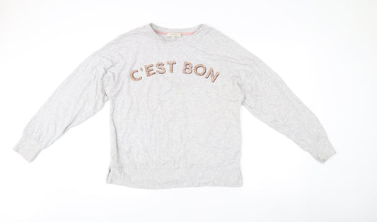 Oasis Women Grey Sequin Logo Pullover Sweatshirt Size M