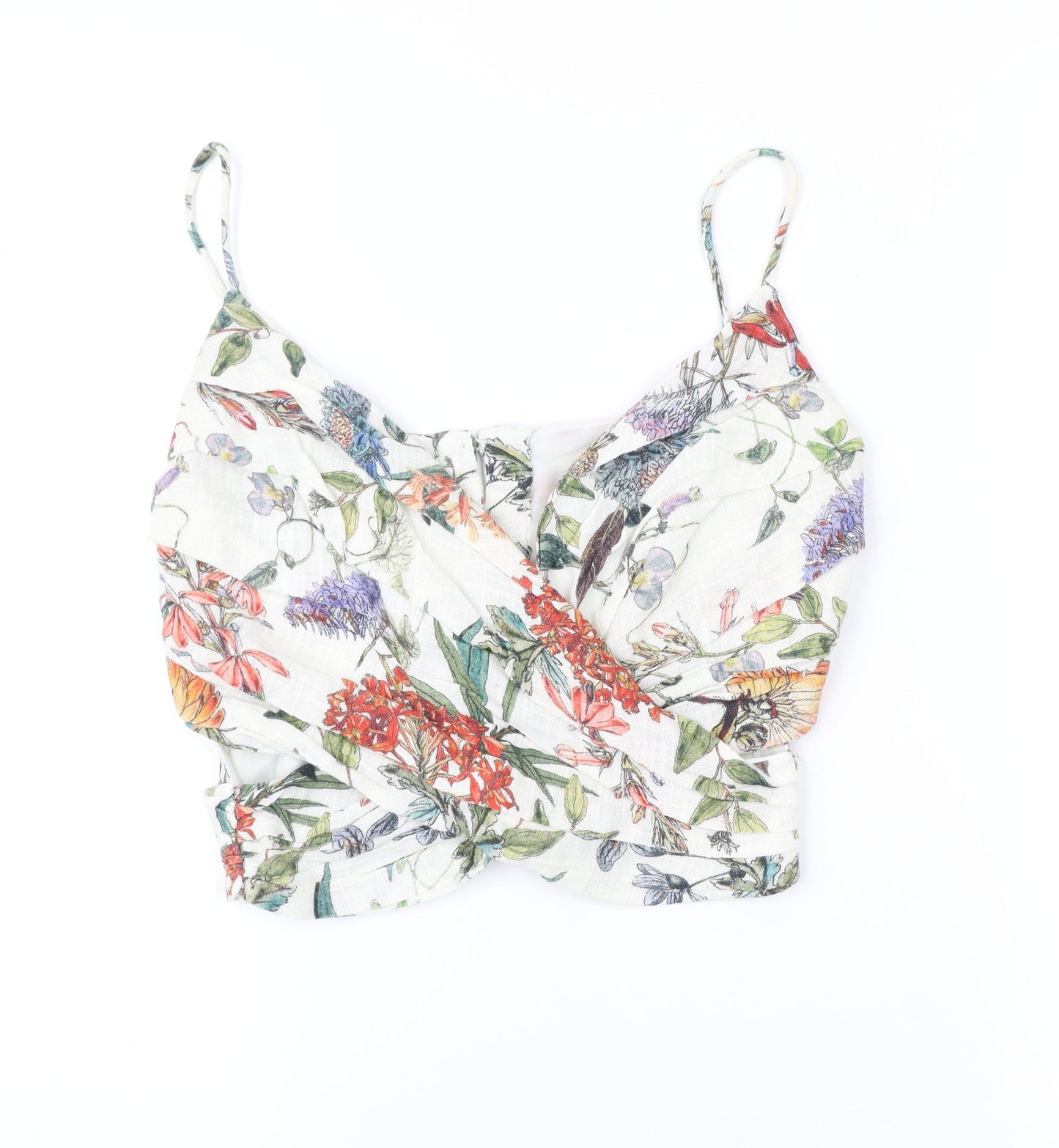 Zara Women’s Multicoloured Floral Cropped Blouse XS Cotton Viscose