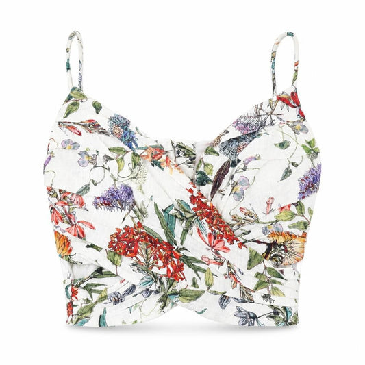 Zara Women’s Multicoloured Floral Cropped Blouse XS Cotton Viscose