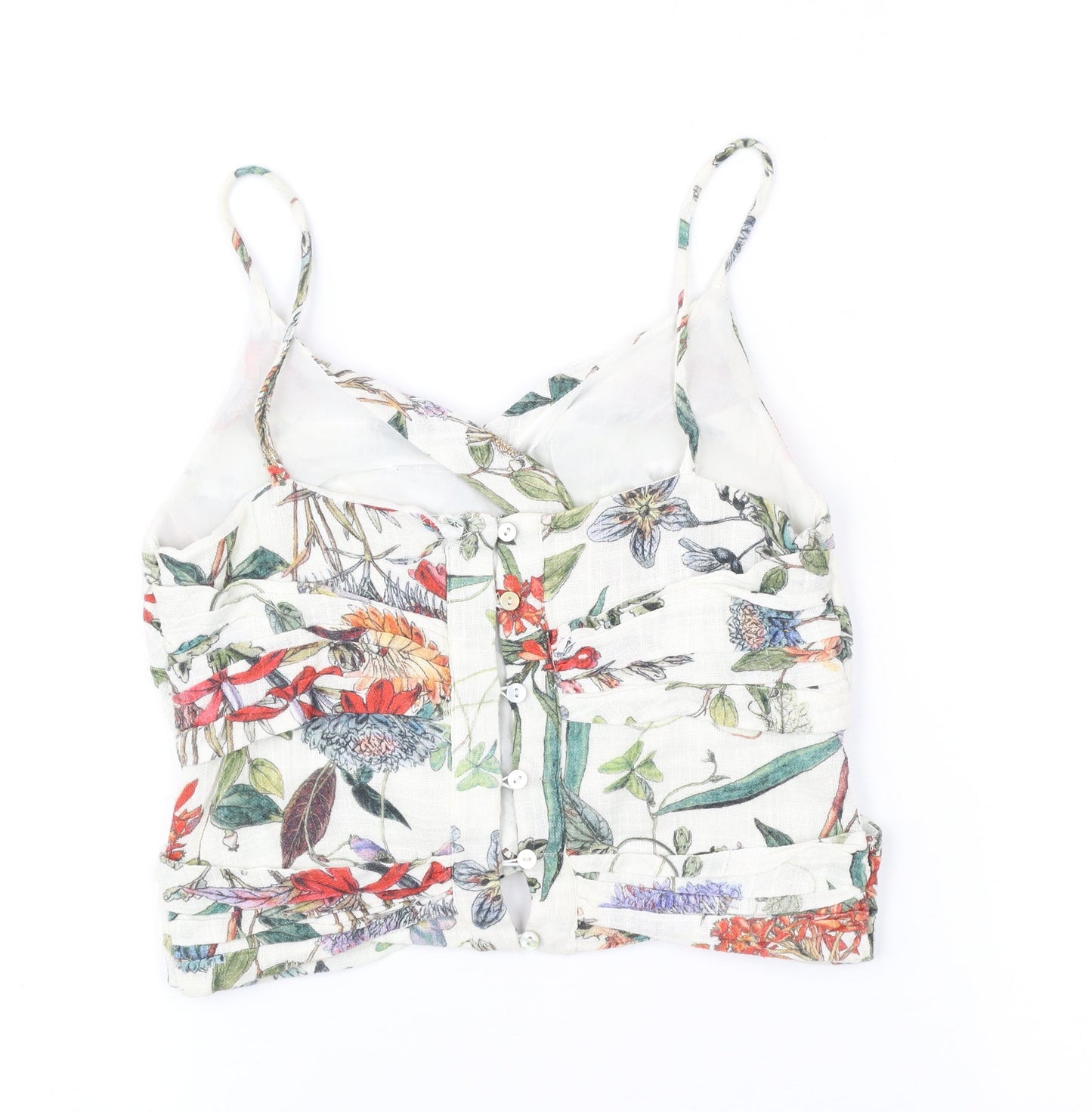 Zara Women’s Multicoloured Floral Cropped Blouse XS Cotton Viscose