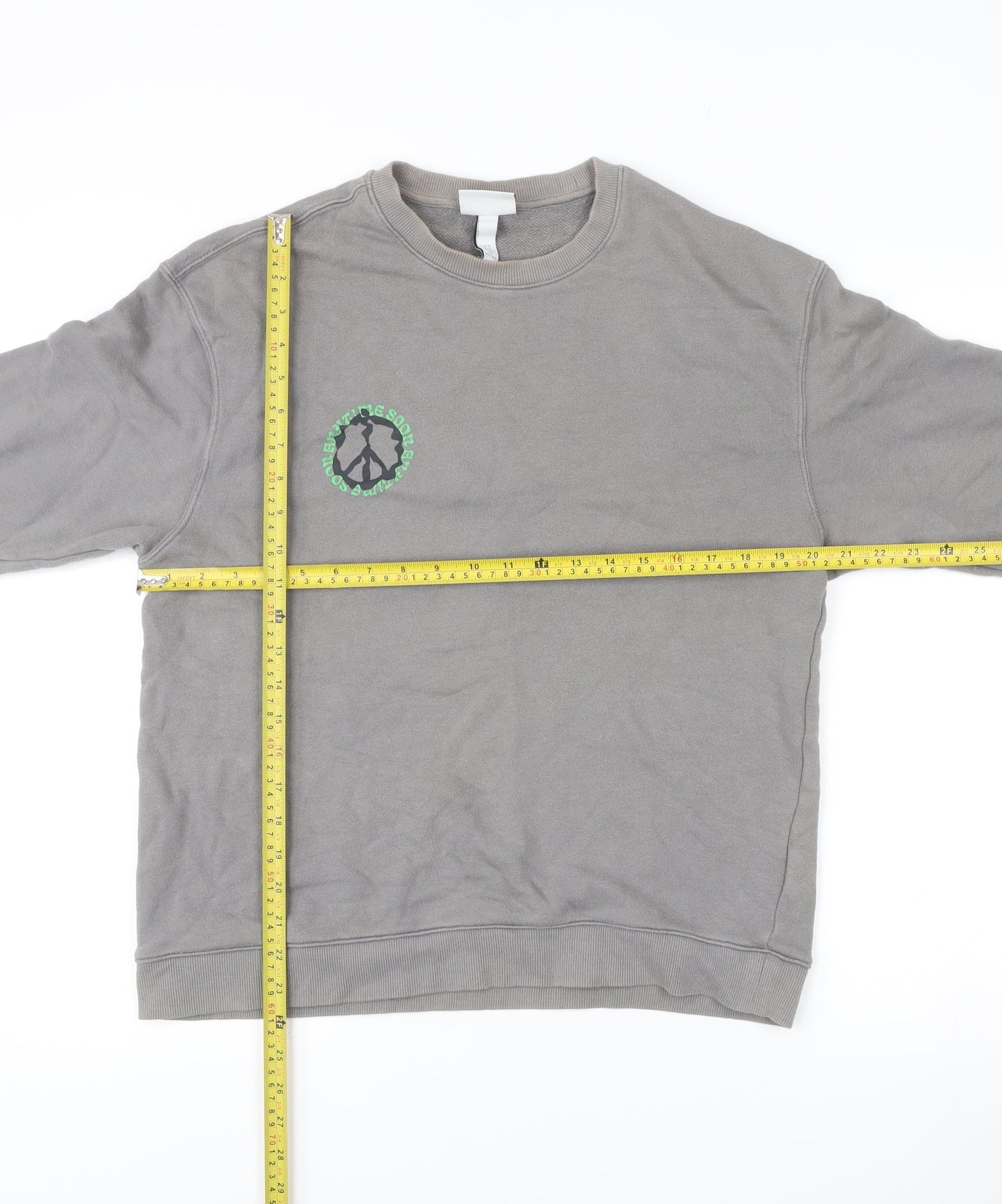 H&M Men’s Grey Relaxed Fit Sweatshirt M Graphic Print Pullover