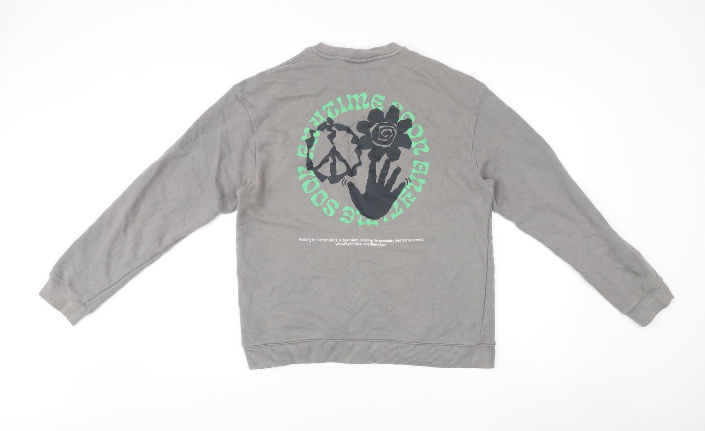 H&M Men’s Grey Relaxed Fit Sweatshirt M Graphic Print Pullover