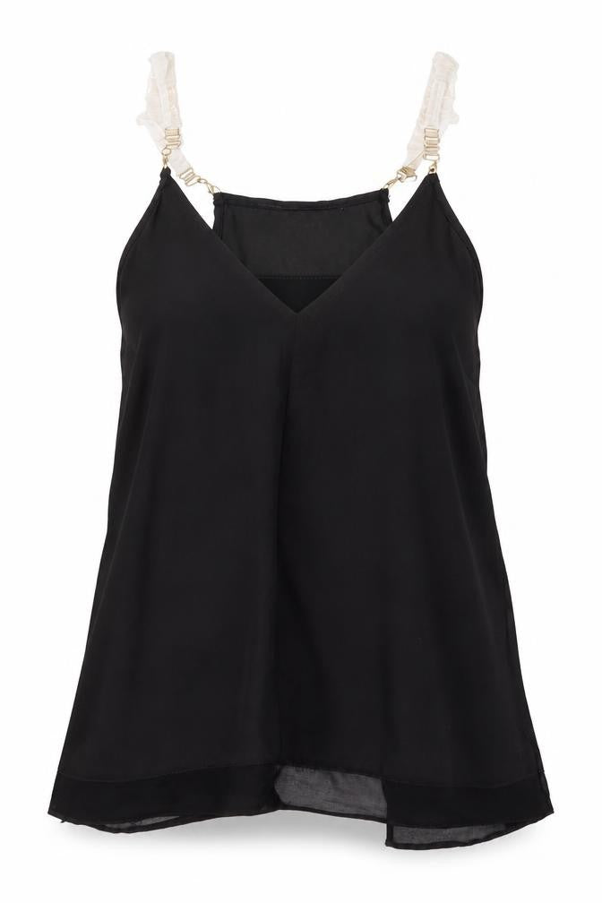 Lipsy London Women’s Black Size 4 V-Neck Chiffon Tank Top
