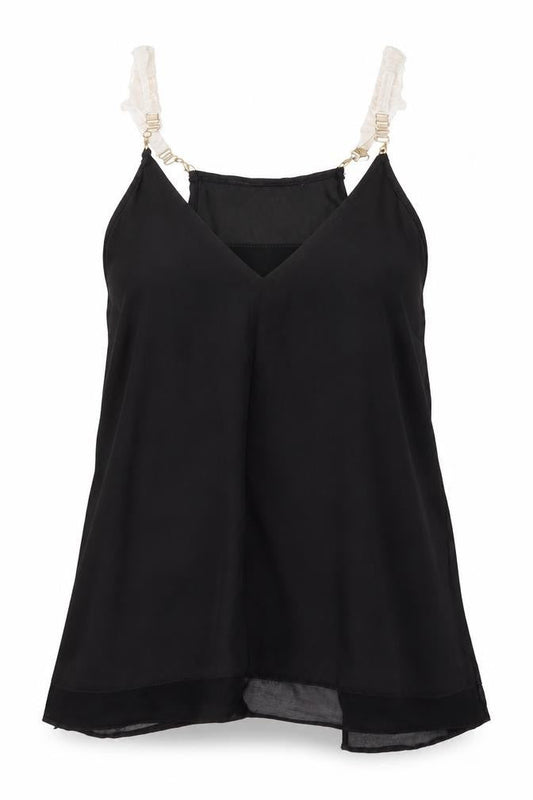 Lipsy London Women’s Black Size 4 V-Neck Chiffon Tank Top