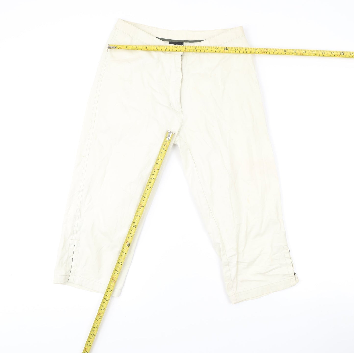 Elle Women White Chino Shorts M Regular Cotton Casual Zip