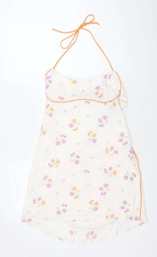 Sky to Moon Women’s White Floral Halter Slip Dress M Summer Boho Party