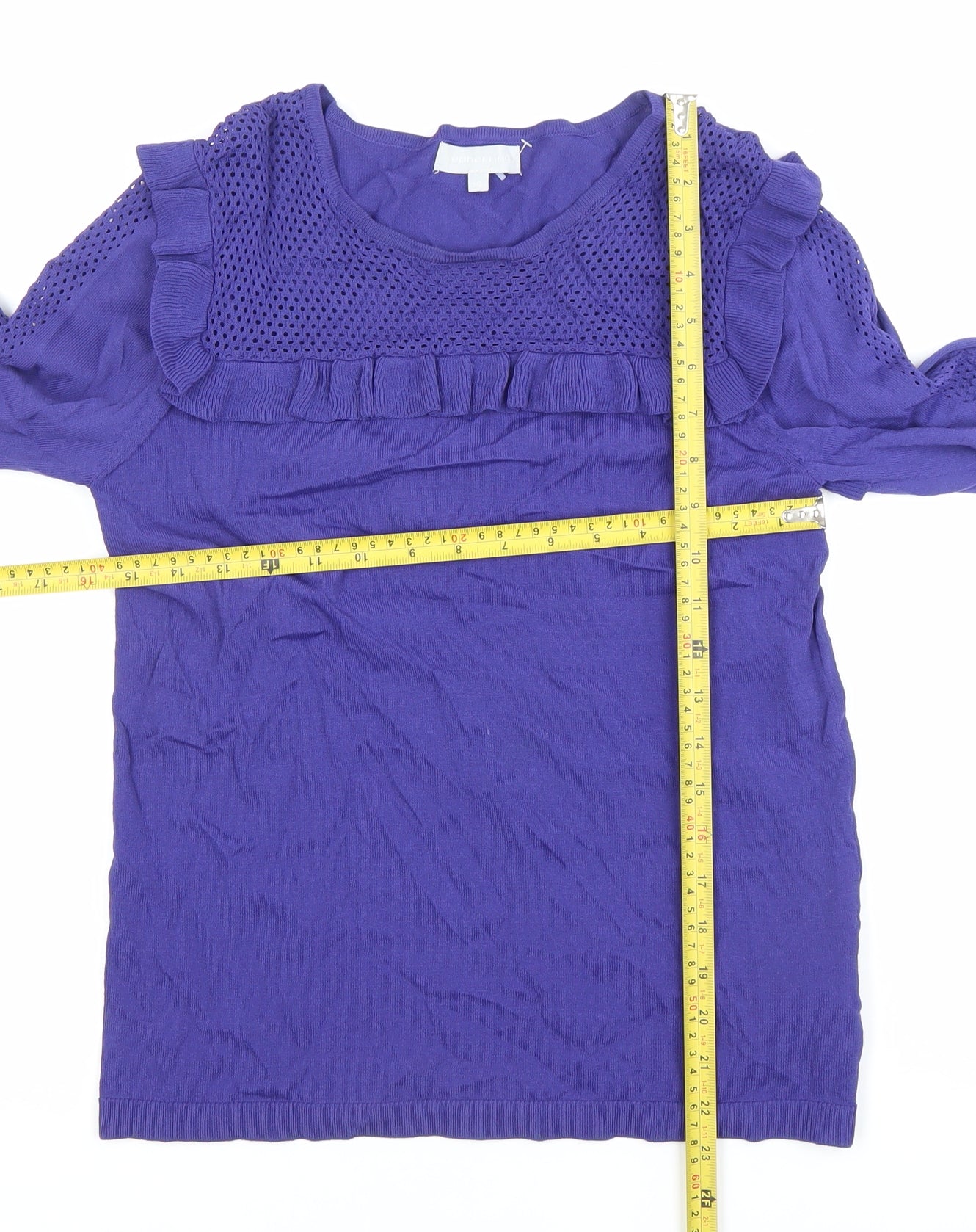 Red Herring Womens Purple Ruffle Knit Blouse Size 10 Long Sleeve