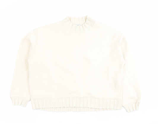Zara Women Ivory Cotton Blend Sweatshirt Size M Crew Neck