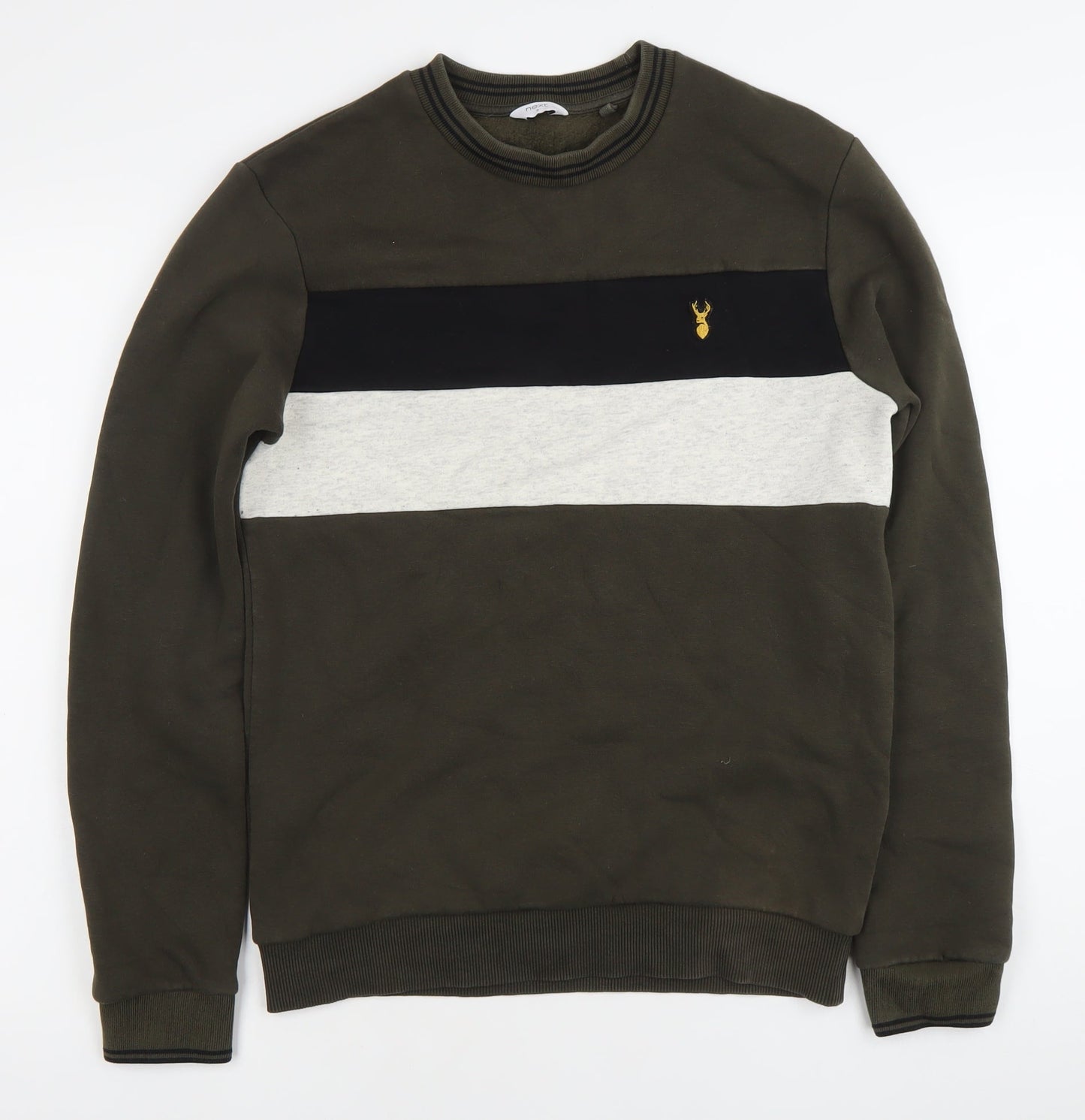 Next Men’s Green Striped Sweatshirt Small Crew Neck Pullover