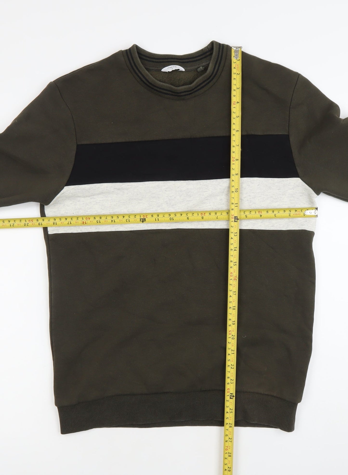Next Men’s Green Striped Sweatshirt Small Crew Neck Pullover