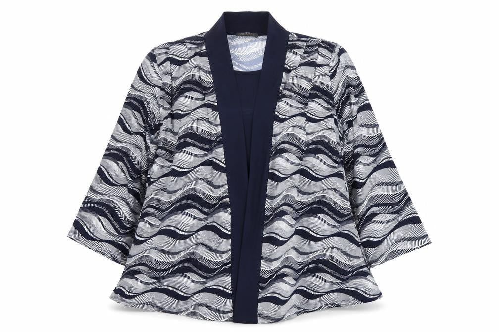 Forever by Michael Gold Womens Black White XL Kimono Blouse