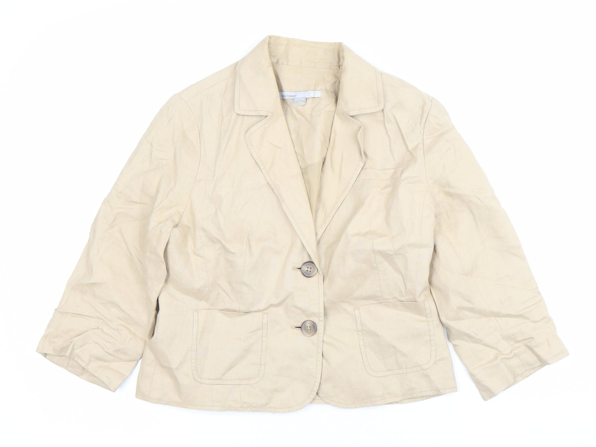 Old Navy Women’s Beige Linen Blazer Jacket Size S Notch Lapel