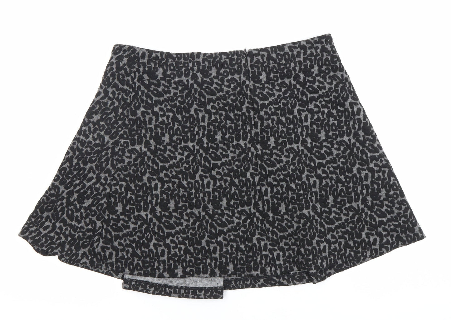 Mango Women Black Leopard Print A-Line Short Skirt Size 12
