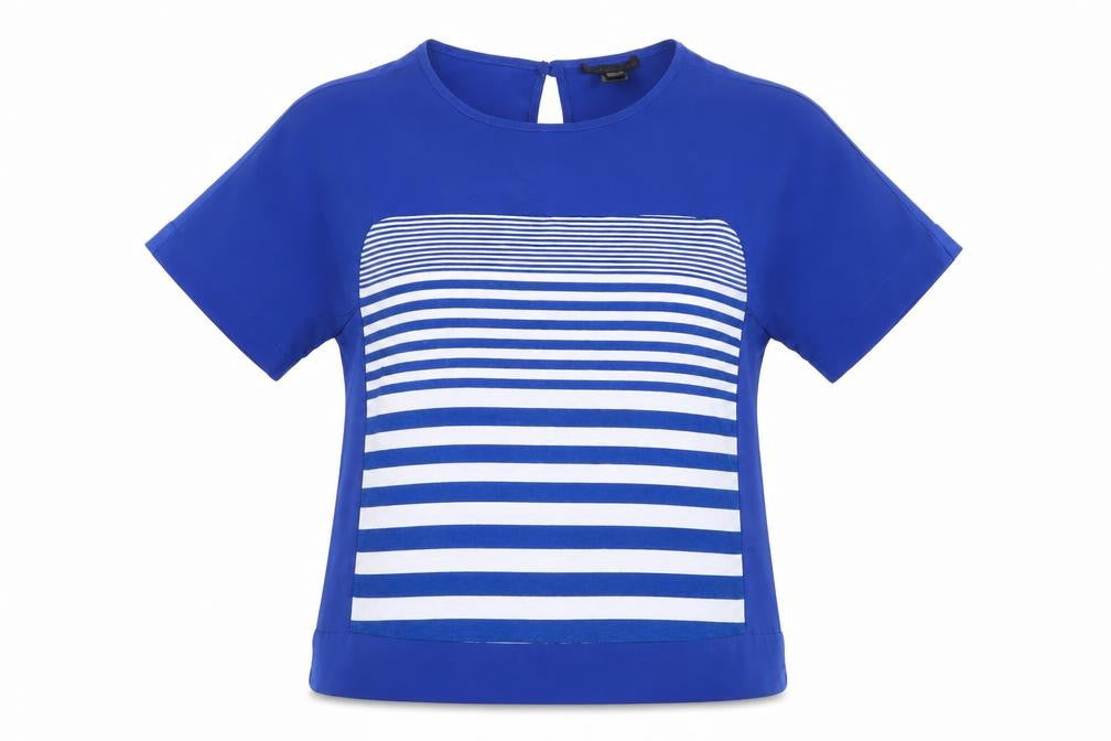 Mango Collection Womens Blue Striped Blouse Size 10 Short Sleeve