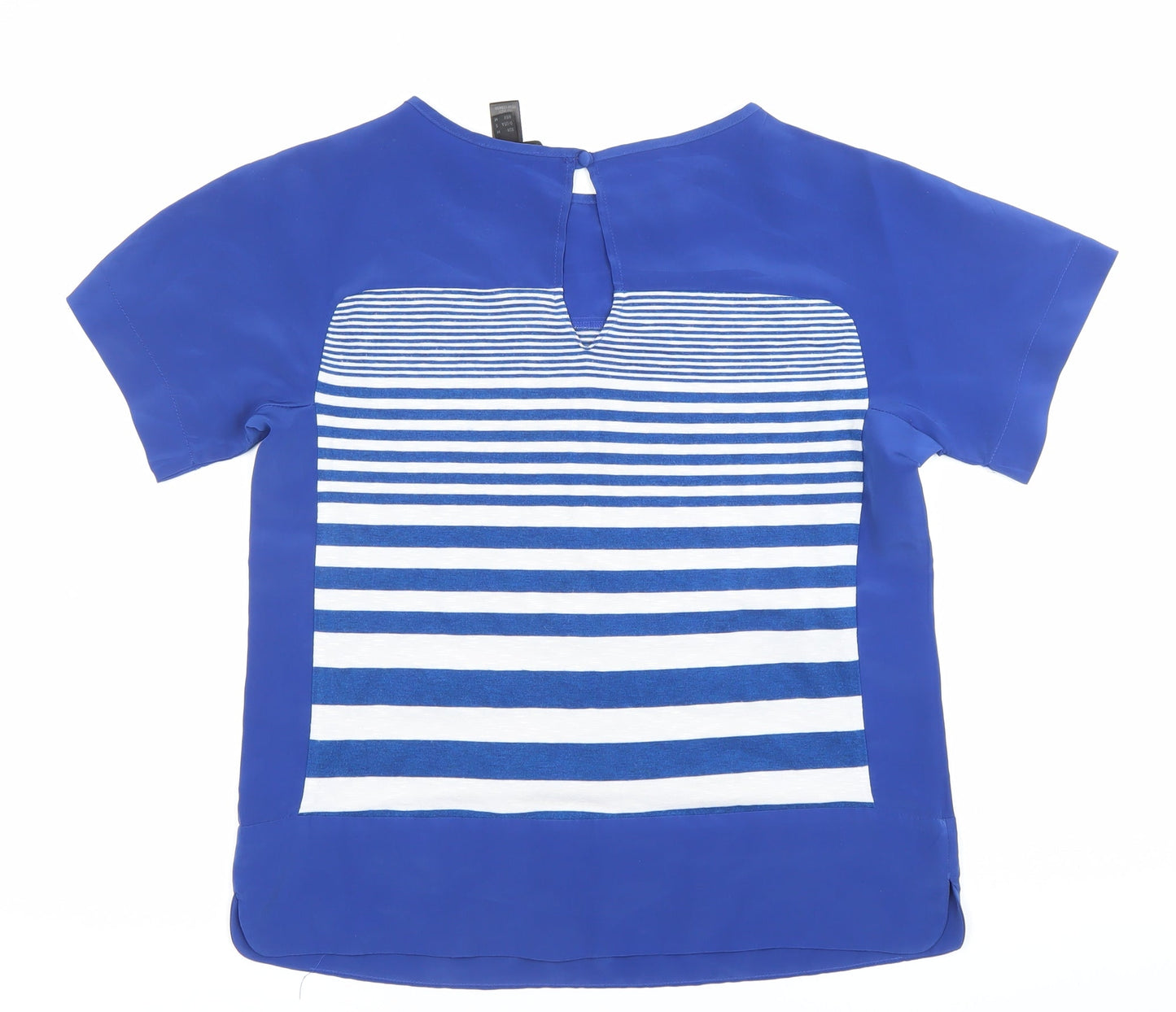 MNG Collection Womens Blue Striped Blouse Size 10 Short Sleeve