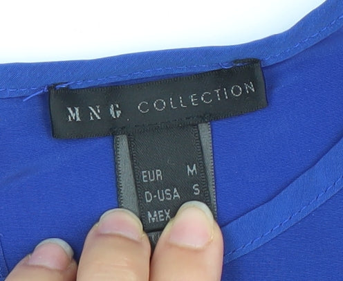MNG Collection Womens Blue Striped Blouse Size 10 Short Sleeve