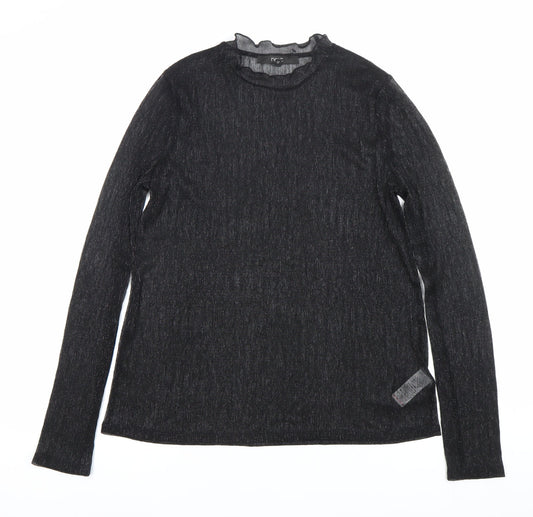 Next Women’s Black Glitter High Neck Long Sleeve Blouse UK 10