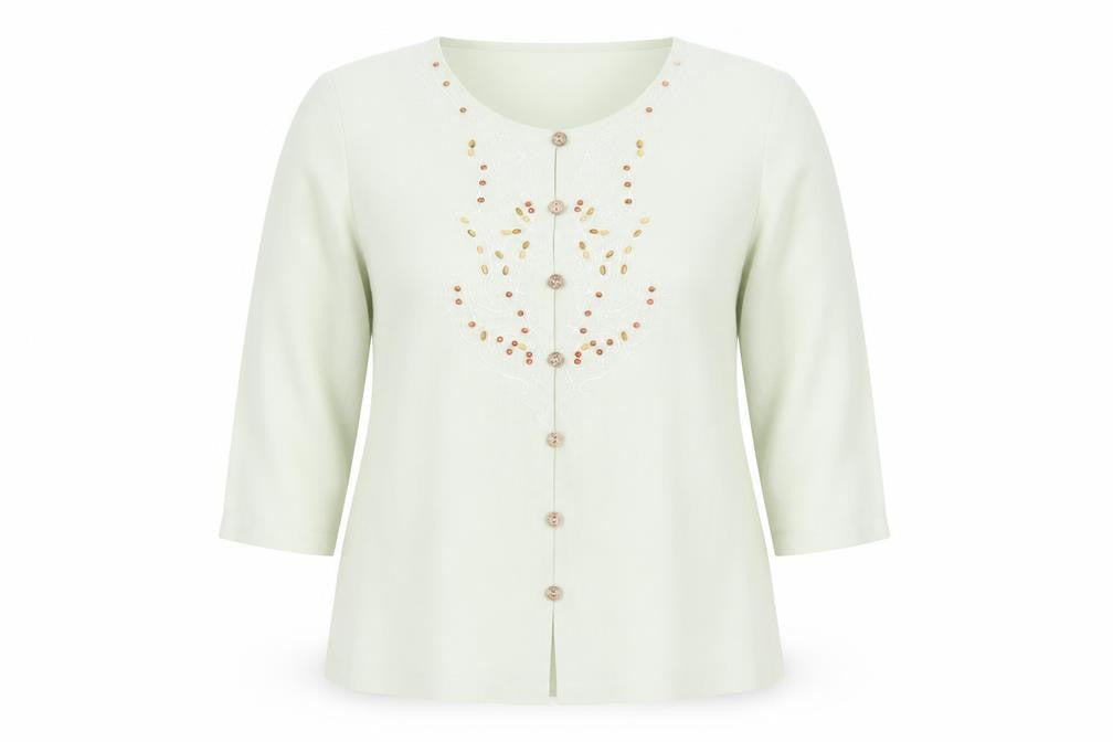 Eastex Womens Green Beaded Embroidered Tunic Blouse UK 10