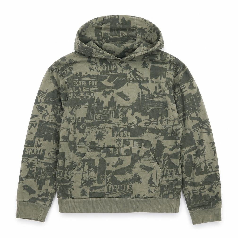 Urban Outlaws Boys Green Pullover Hoodie 13-14Y Skateboard Print Cotton
