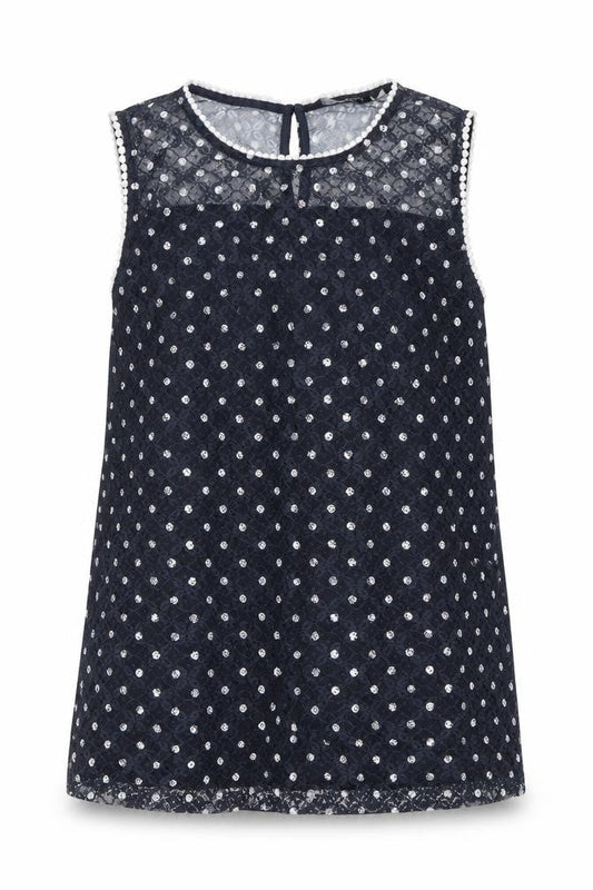 Dorothy Perkins Women’s Blue Sequin Lace Sleeveless Blouse Size 14