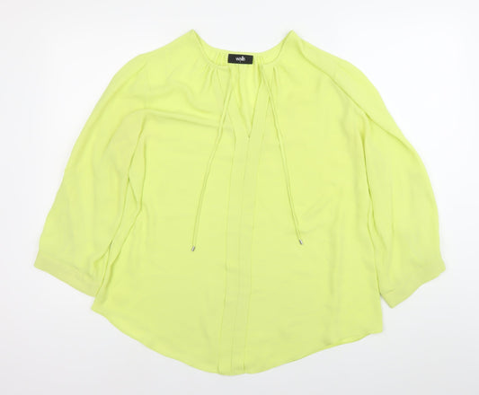 Wallis Women’s Yellow Tunic Blouse L 3/4 Sleeve Chiffon V-Neck