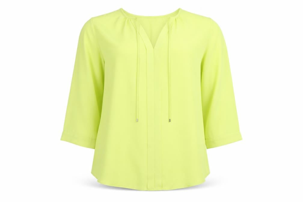 Wallis Women’s Yellow Tunic Blouse L 3/4 Sleeve Chiffon V-Neck