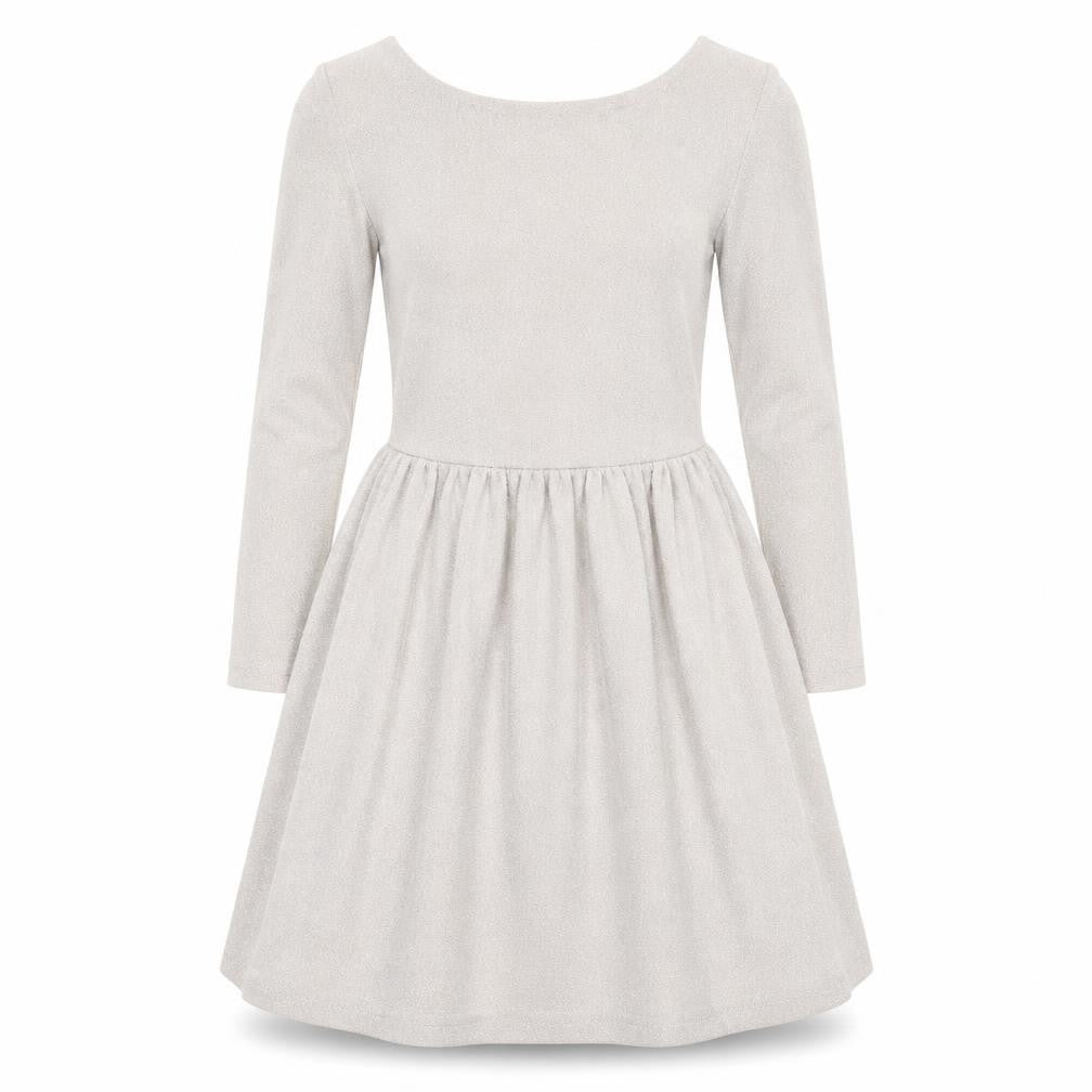 Topshop Women’s Beige Glitter Skater Dress Size 8 Long Sleeve Scoop Neck