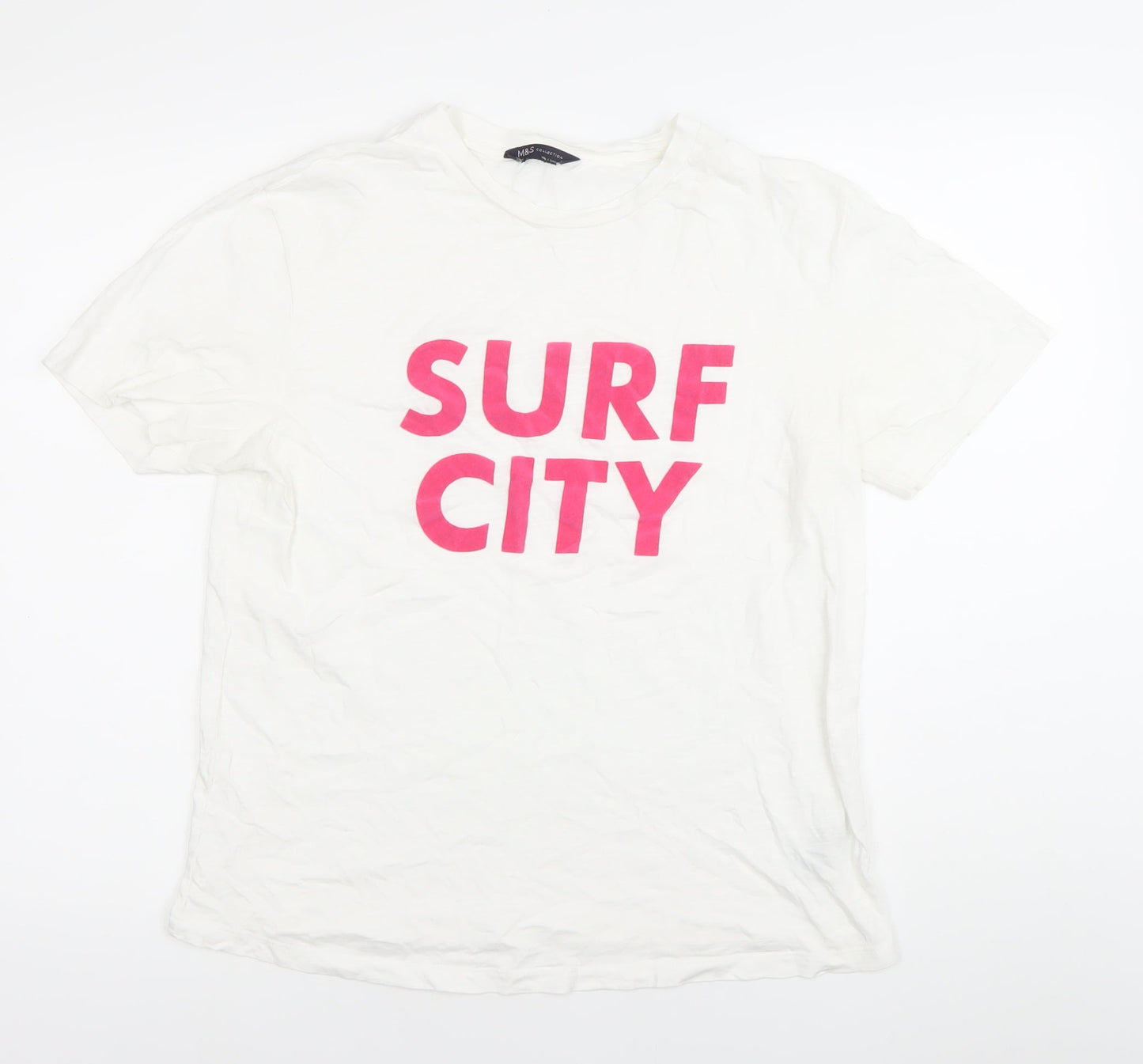 Marks and Spencer Womens White Surf City T-Shirt Size 12 Regular Fit