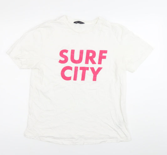 Marks and Spencer Womens White Surf City T-Shirt Size 12 Regular Fit
