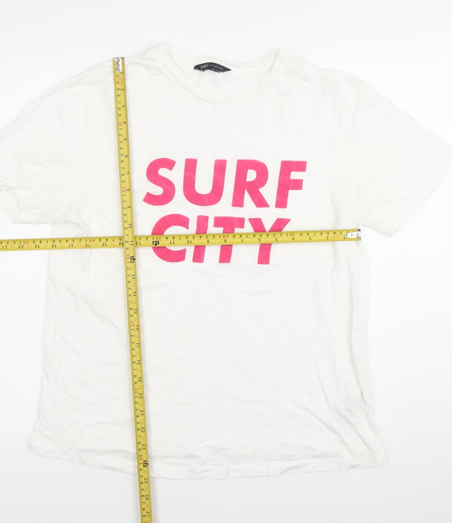 Marks and Spencer Womens White Surf City T-Shirt Size 12 Regular Fit