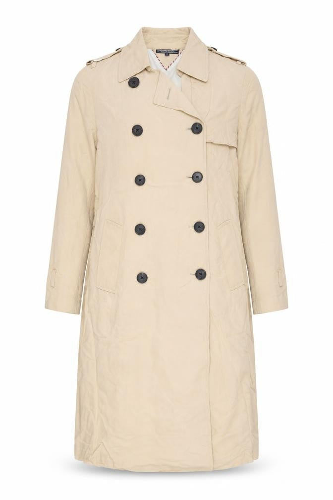 Tommy Hilfiger Women's Beige Trench Coat Size 8 Long Belted Cotton Blend