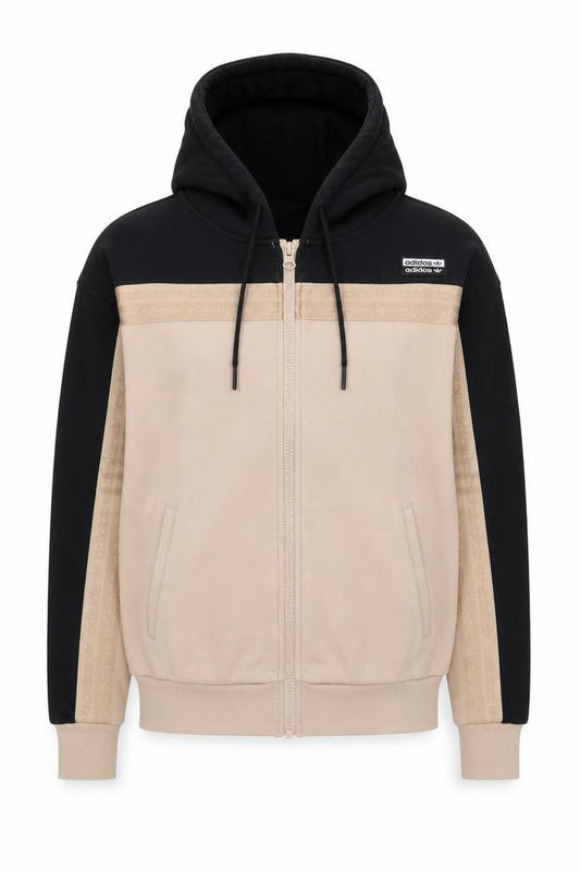 Adidas Womens Black Beige Full Zip Hoodie Size 8 Cotton Logo